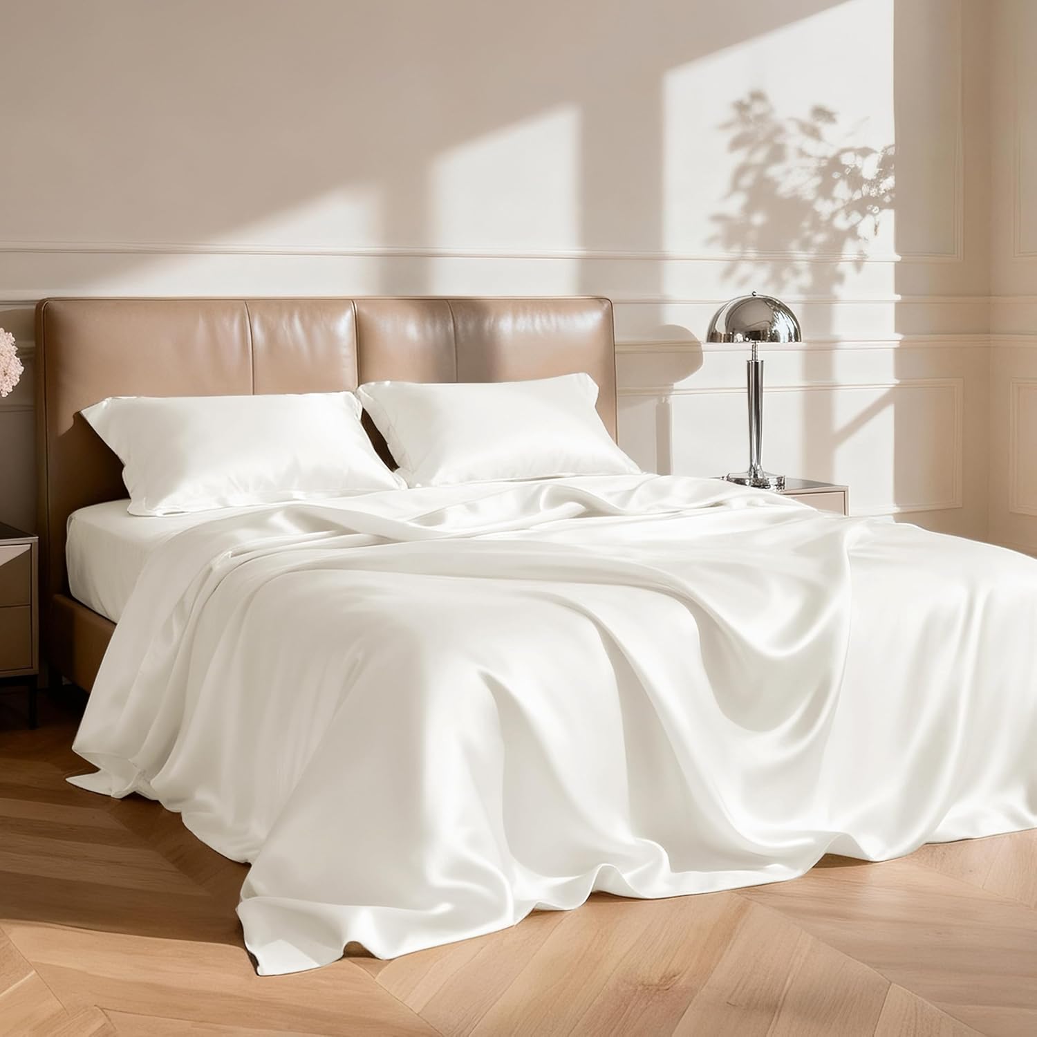 Ivory White 4-Piece Silk Bedding Set - Image 2