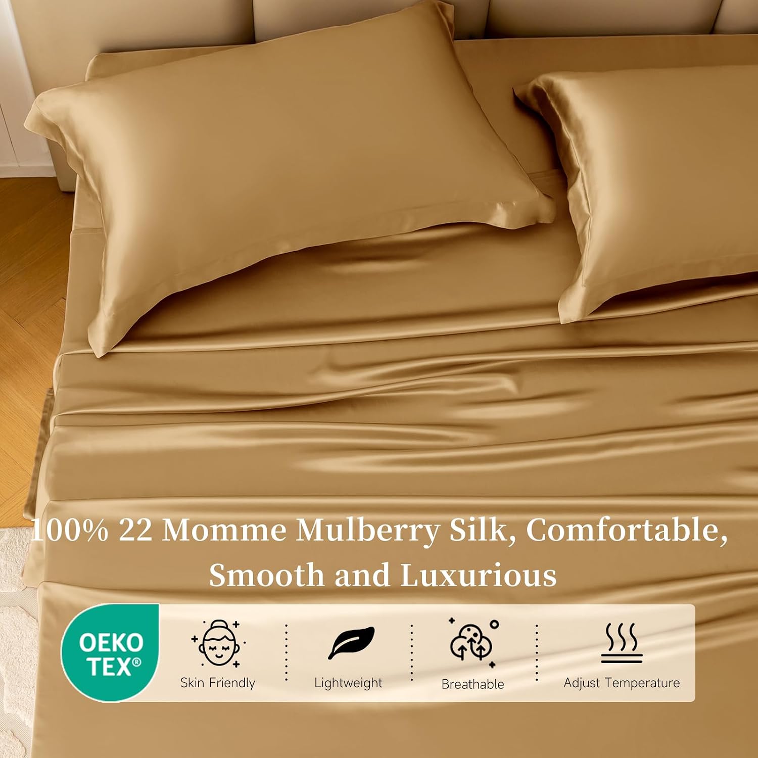 Metallic Gold 4-Piece Silk Bedding Set - Image 2
