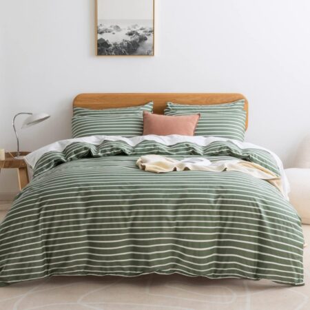 Green & White Striped Cotton Duvet Cover