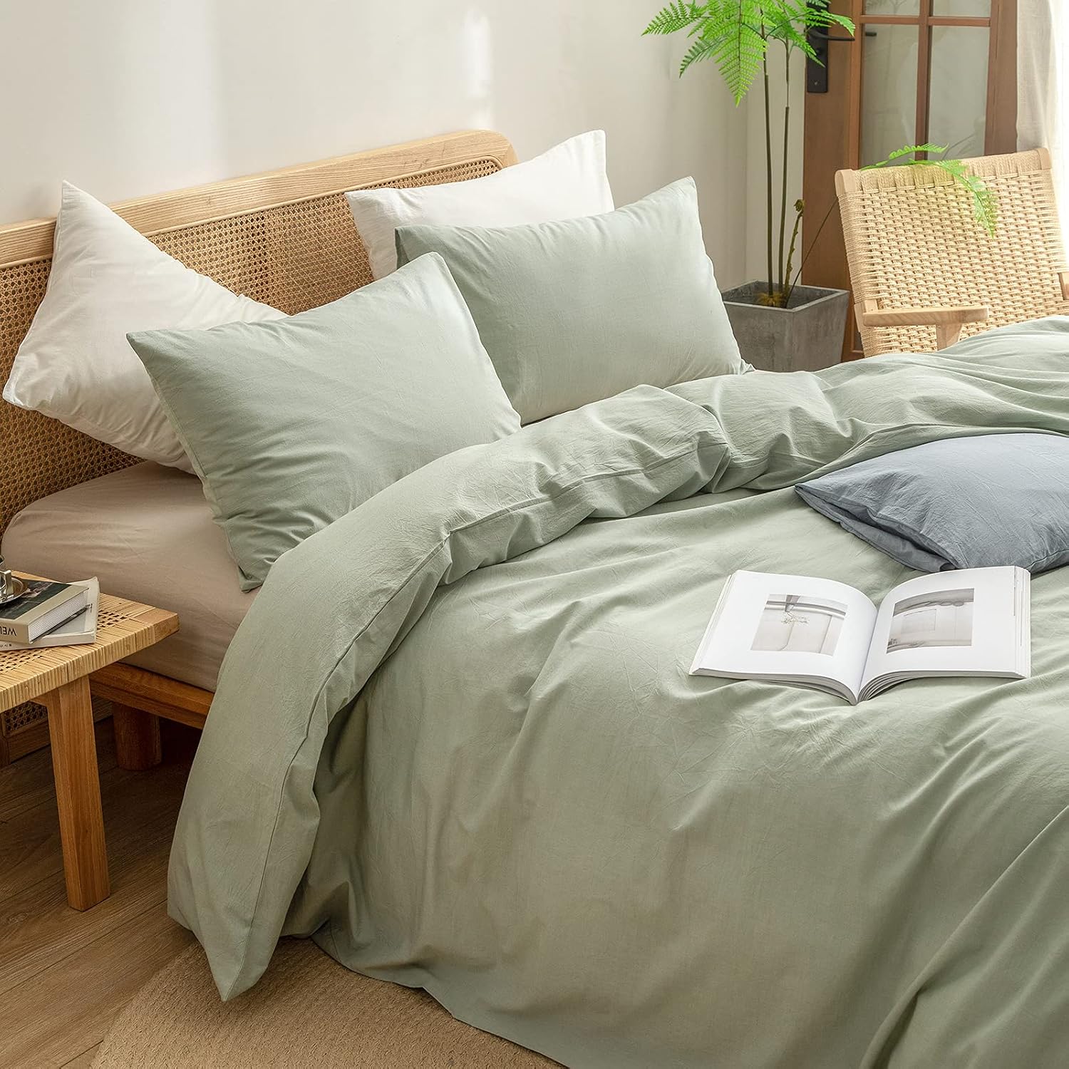 Sage Green Washed Duvet Cover - Image 2