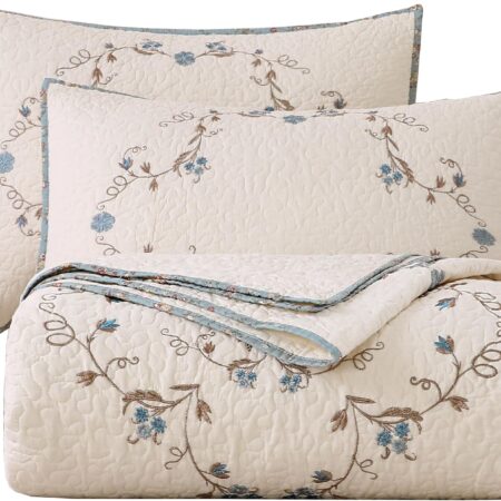 Floral Embroidered Cotton Pillowcase