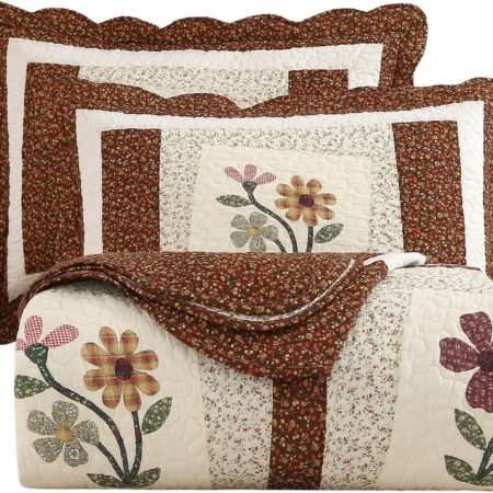 Coffee-Colored Floral Embroidered Pillowcase