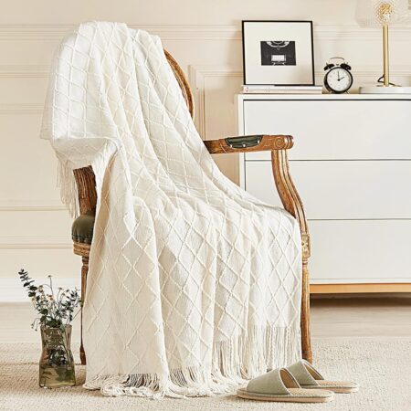 Tassel knit decorative blanket 50x60 inches, lightweight and breathable blanket